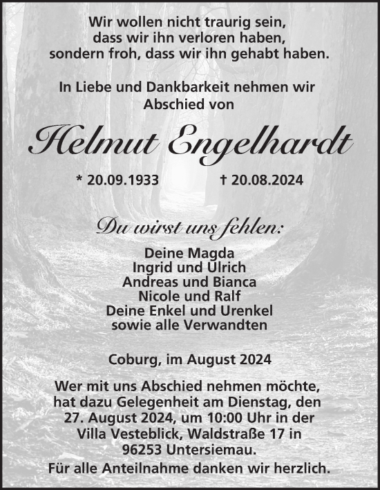 Anzeige von Helmut Engelhardt von MGO