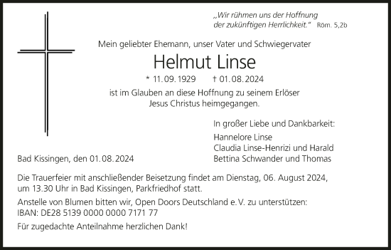 Anzeige von Helmut Linse von MGO