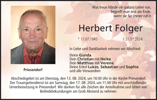 Anzeige von Herbert Folger von MGO