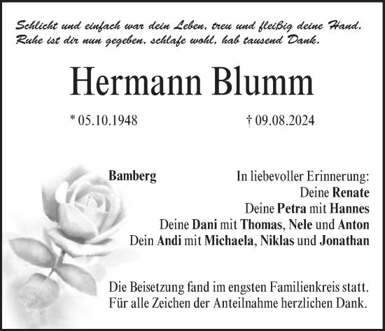 Anzeige von Hermann Blumm von MGO