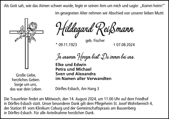 Anzeige von Hildegard Reißmann von MGO