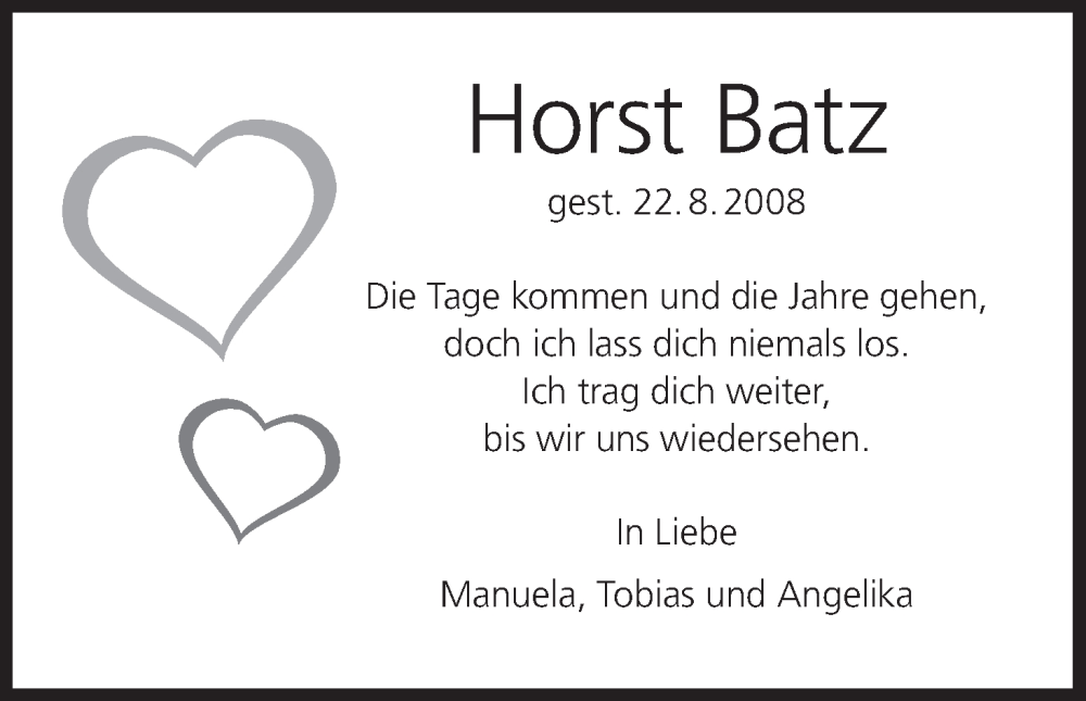  Traueranzeige für Horst Batz vom 24.08.2024 aus MGO
