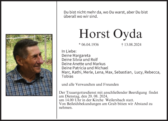 Anzeige von Horst Oyda von MGO