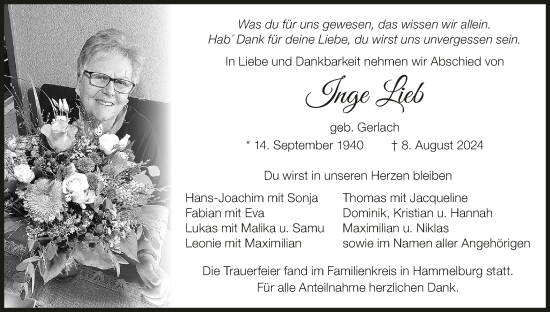 Anzeige von Inge Lieb von MGO