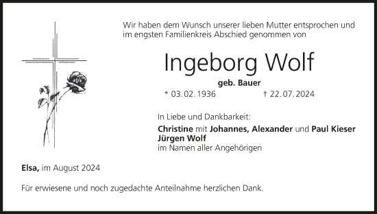 Anzeige von Ingeborg Wolf von MGO