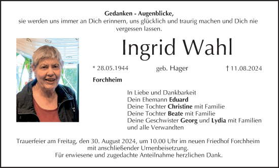 Anzeige von Ingrid Wahl von MGO