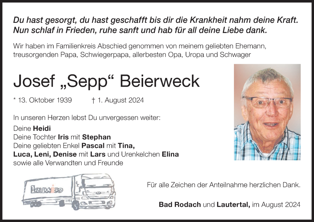  Traueranzeige für Josef Beierweck vom 10.08.2024 aus MGO