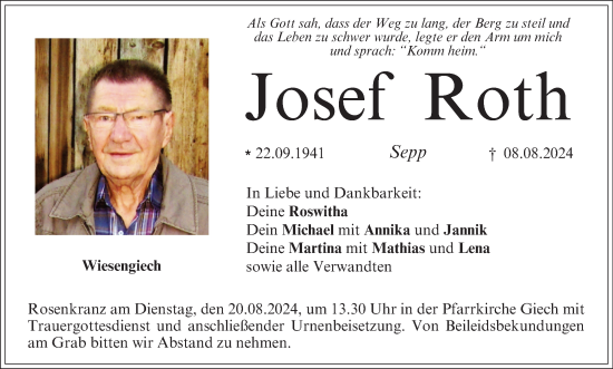 Anzeige von Josef Roth von MGO