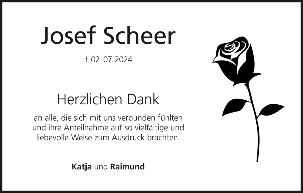  Traueranzeige für Josef Scheer vom 10.08.2024 aus MGO