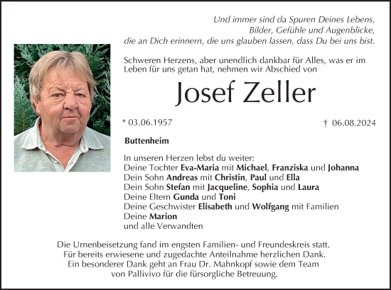 Anzeige von Josef Zeller von MGO