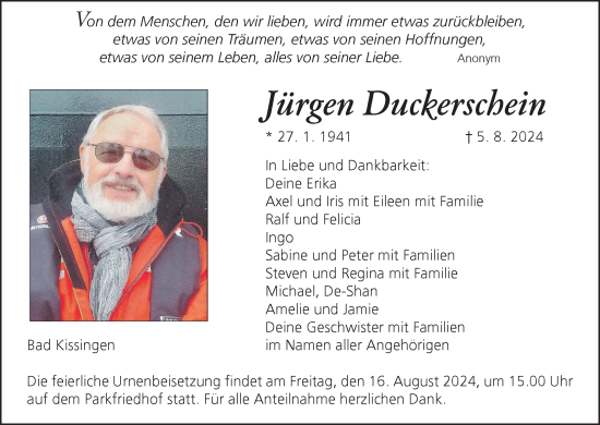Anzeige von Jürgen Duckerschein von MGO