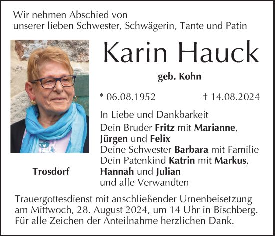 Anzeige von Karin Hauck von MGO