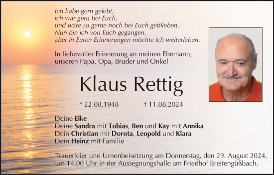 Anzeige von Klaus Rettig von MGO