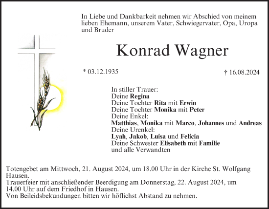 Anzeige von Konrad Wagner von MGO