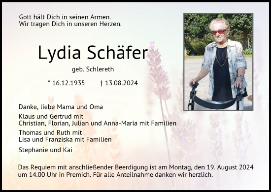 Anzeige von Lydia Schäfer von MGO