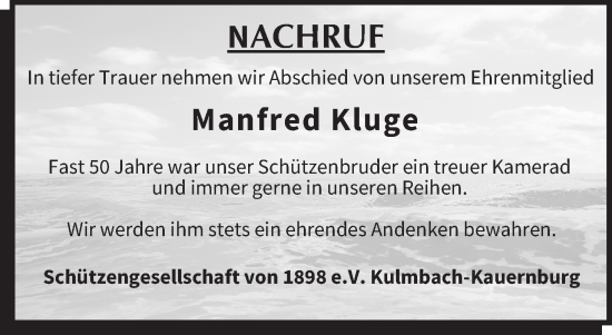 Anzeige von Manfred Kluge von MGO