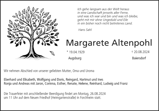 Anzeige von Margarete Altenpohl von MGO