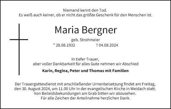 Anzeige von Maria Bergner von MGO