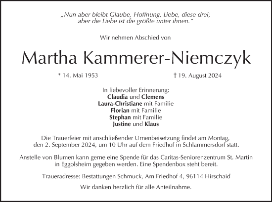 Anzeige von Martha Kammerer-Niemczyk von MGO