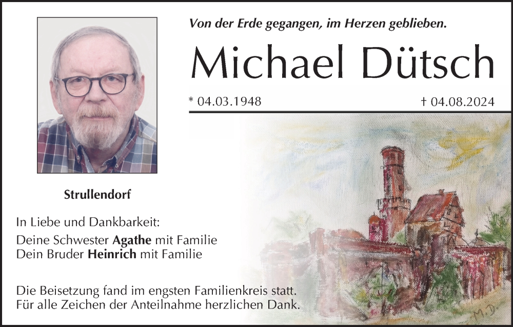  Traueranzeige für Michael Dütsch vom 17.08.2024 aus MGO