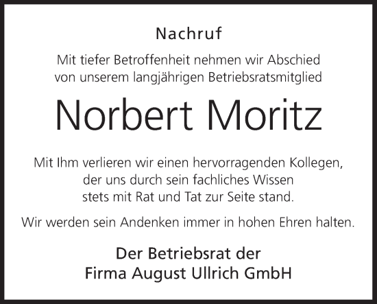 Anzeige von Norbert Moritz von MGO