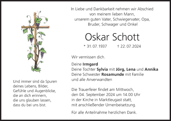 Anzeige von Oskar Schott von MGO