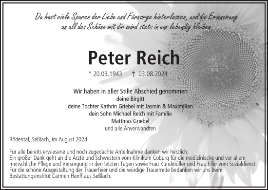 Anzeige von Peter Reich von MGO