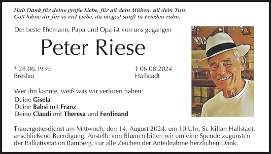 Anzeige von Peter Riese von MGO