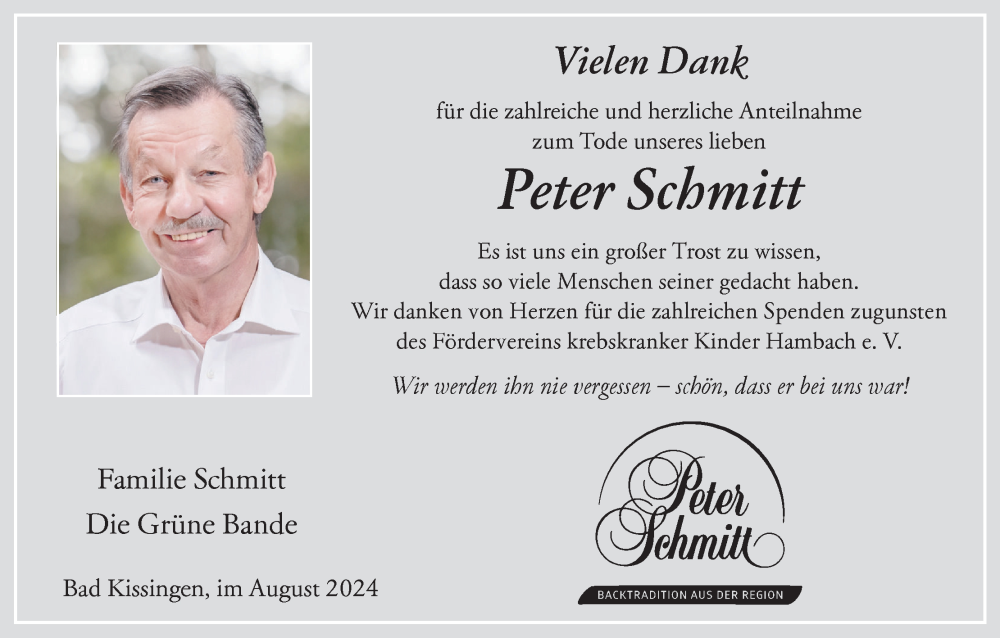  Traueranzeige für Peter Schmitt vom 31.08.2024 aus MGO