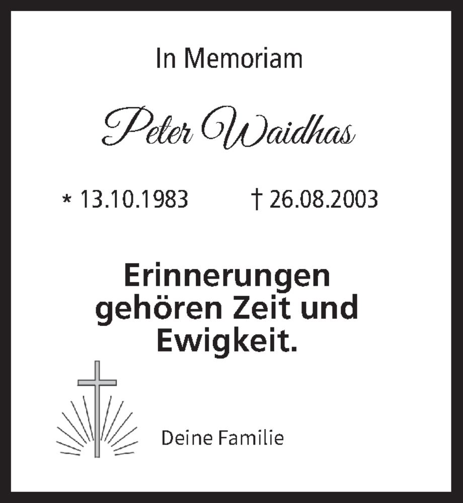  Traueranzeige für Peter Waidhas vom 26.08.2024 aus MGO