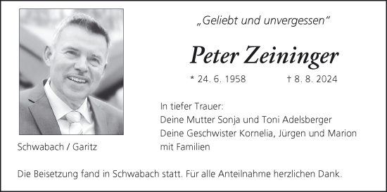 Anzeige von Peter Zeininger von MGO