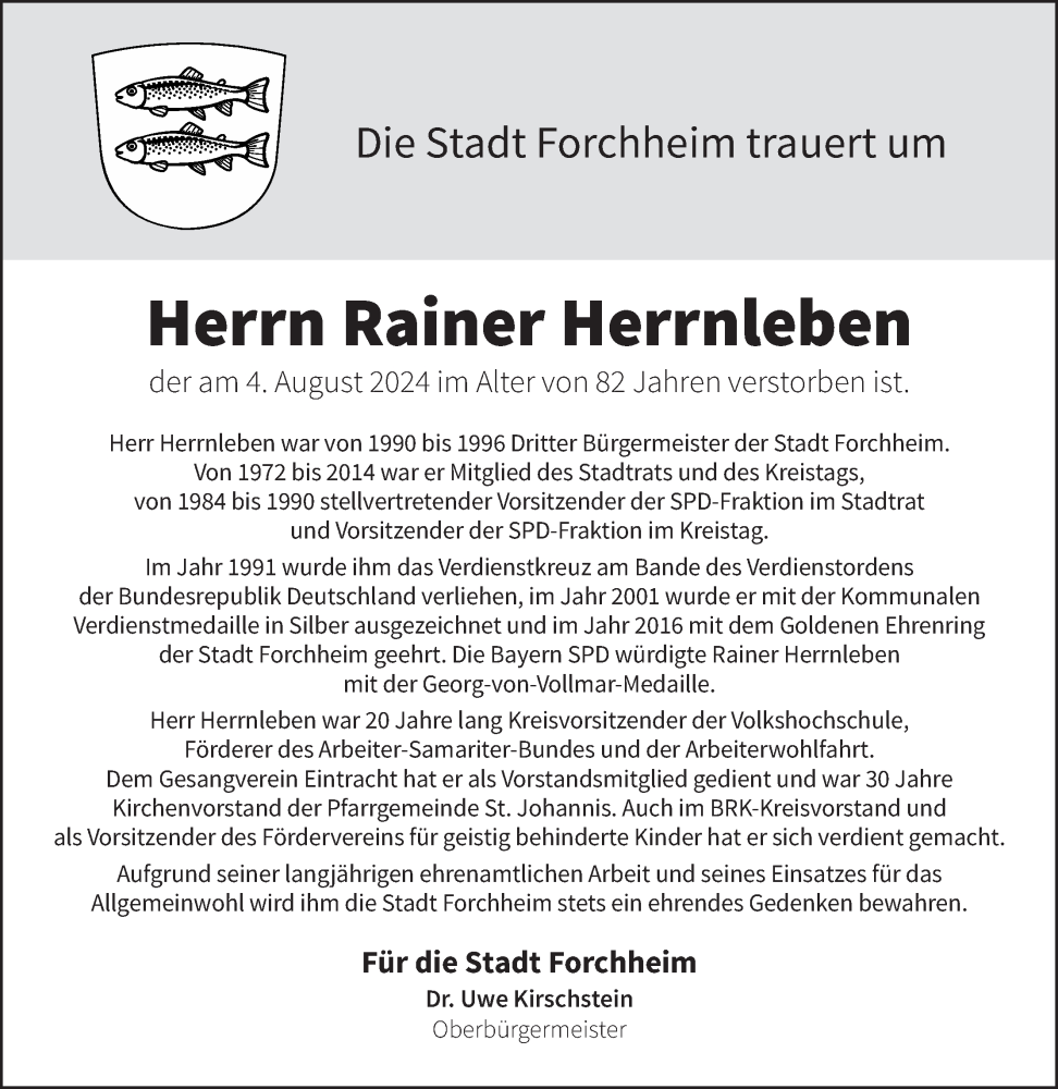  Traueranzeige für Rainer Herrnleben vom 17.08.2024 aus MGO