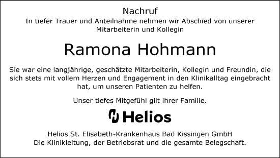 Anzeige von Ramona Hohmann von MGO