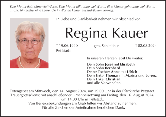 Anzeige von Regina Kauer von MGO