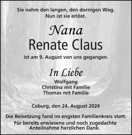 Anzeige von Renate Claus von MGO