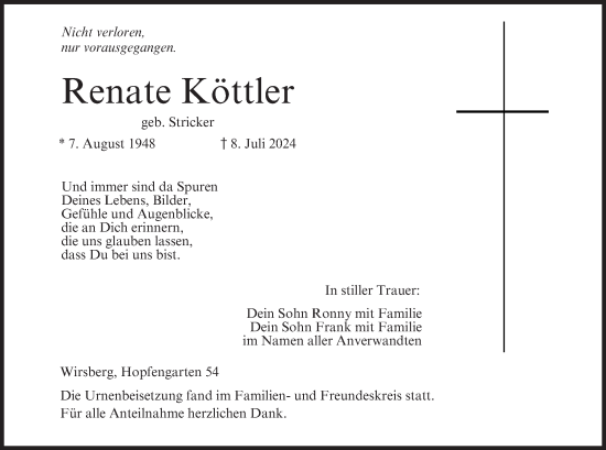 Anzeige von Renate Köttler von MGO
