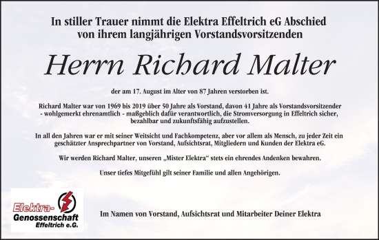 Anzeige von Richard Malter von MGO