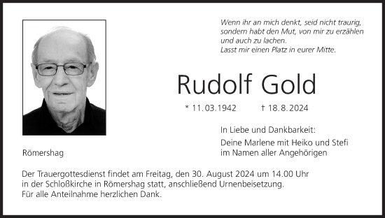 Anzeige von Rudolf Gold von MGO