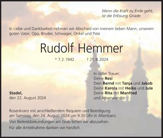 Anzeige von Rudolf Hemmer von MGO