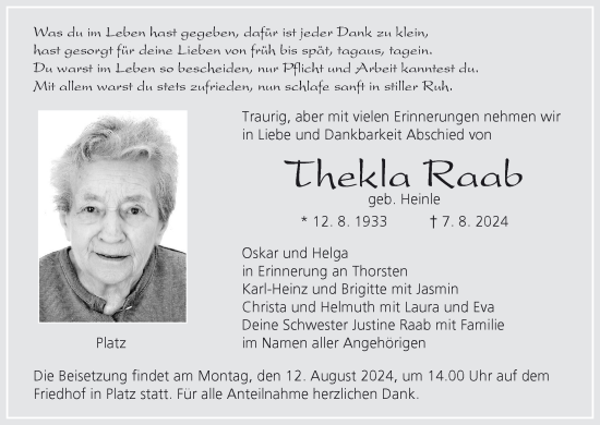 Anzeige von Thekla Raab von MGO