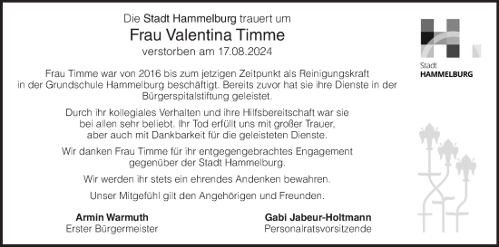Anzeige von Valentina Timme von MGO