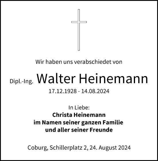 Anzeige von Walter Heinemann von MGO