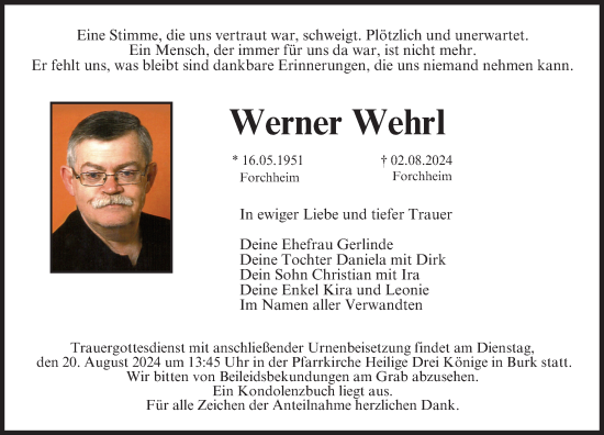 Anzeige von Werner Wehrl von MGO