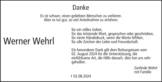 Anzeige von Werner Wehrl von MGO