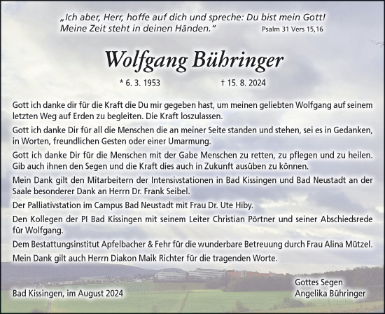 Anzeige von Wolfgang Bühringer von MGO