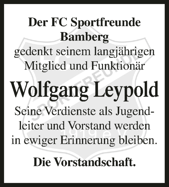 Anzeige von Wolfgang Leypold von MGO