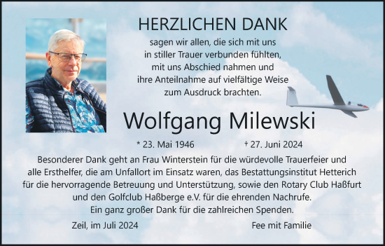Anzeige von Wolfgang Milewski von MGO