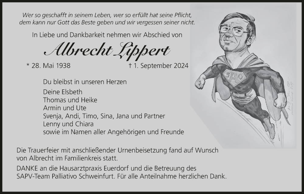  Traueranzeige für Albrecht Lippert vom 28.09.2024 aus MGO
