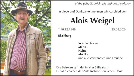 Anzeige von Alois Weigel von MGO