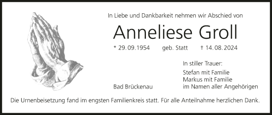 Anzeige von Anneliese Groll von MGO